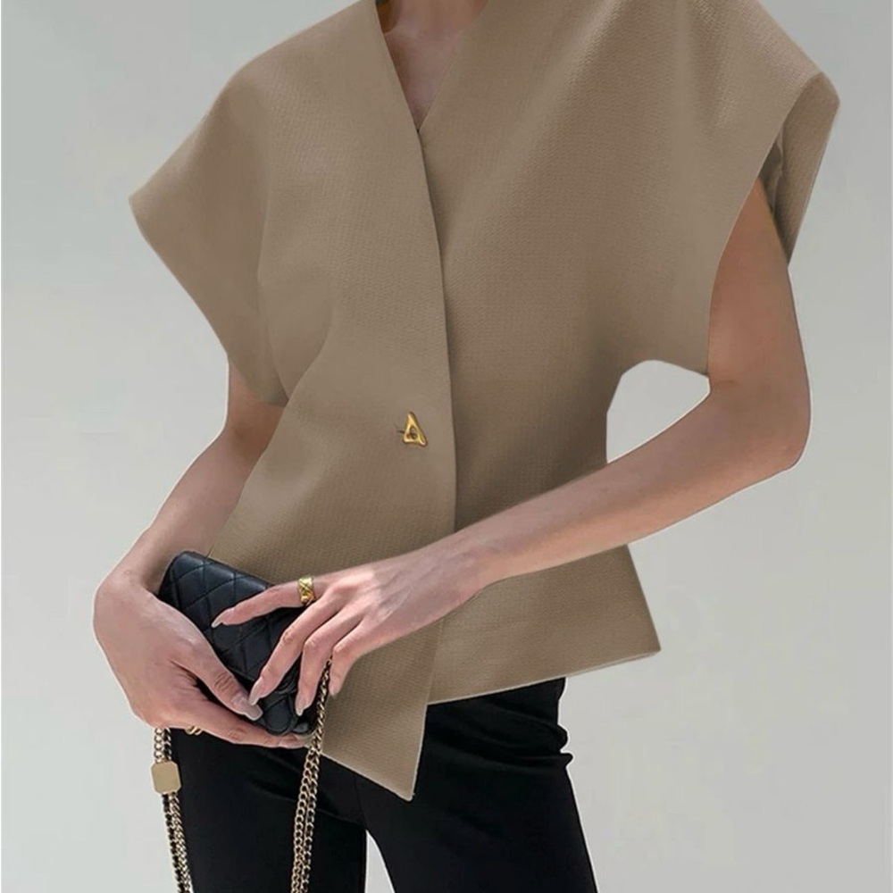 Commense Minimalist Taupe Sleeveless Wrap Top